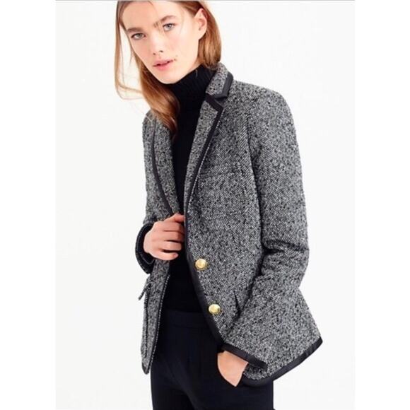 J. Crew Donegal Tweed Wool Italian Jacket with Black Satin Trim, Size 14, EUC - Picture 1 of 13